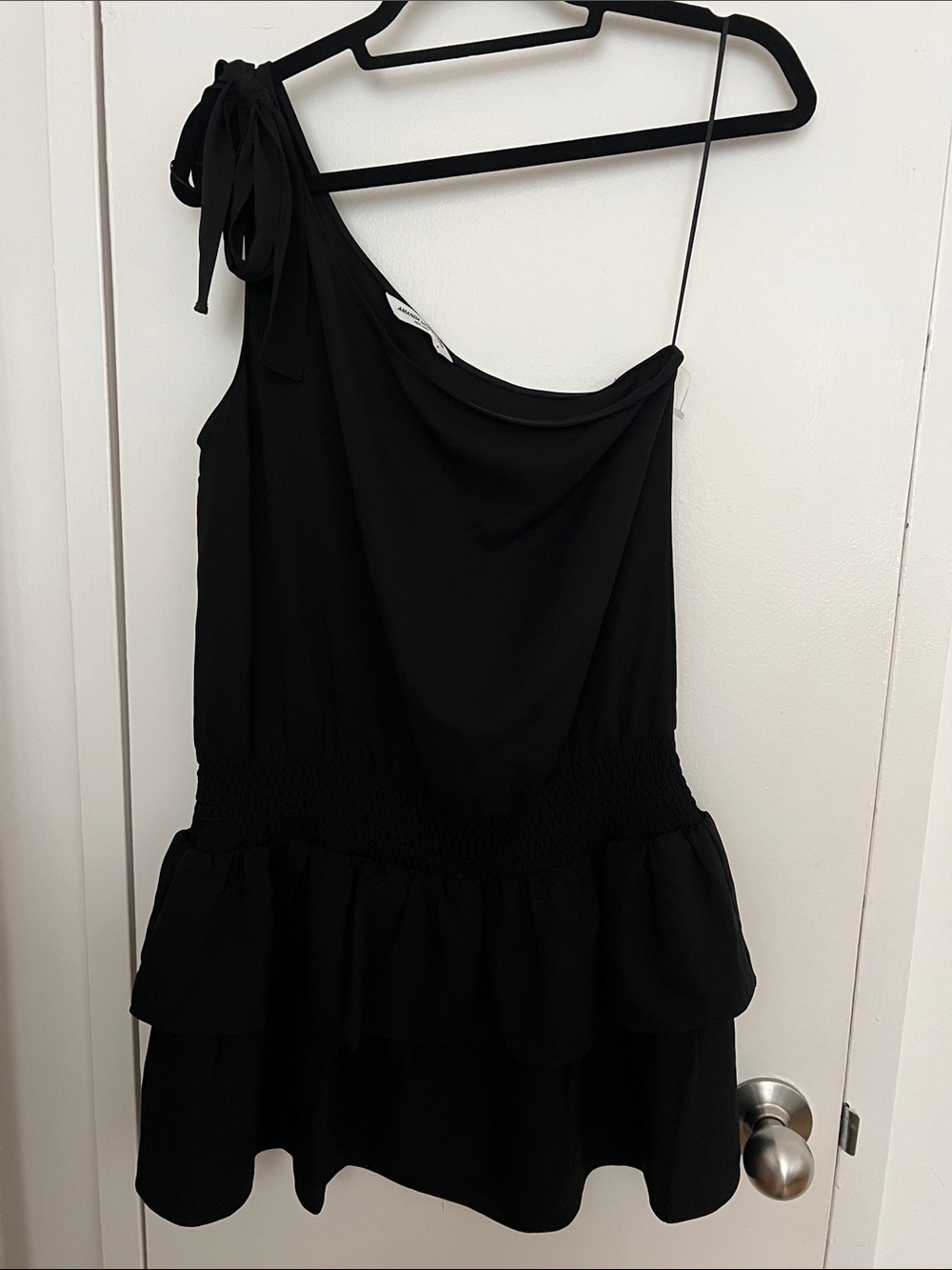 Amanda Uprichard Black One-Shoulder Ruffle Dress